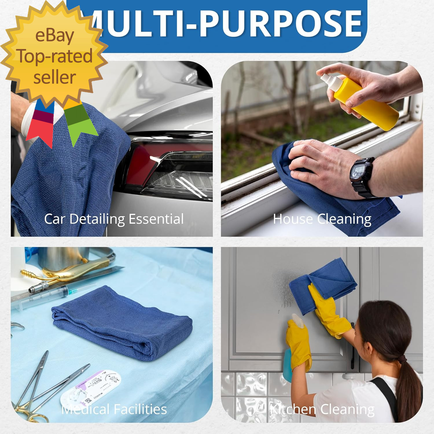 Surgical Towels for Cleaning Huck Towels 12 Pack 100% Cotton Size 15X25 Blue Cle