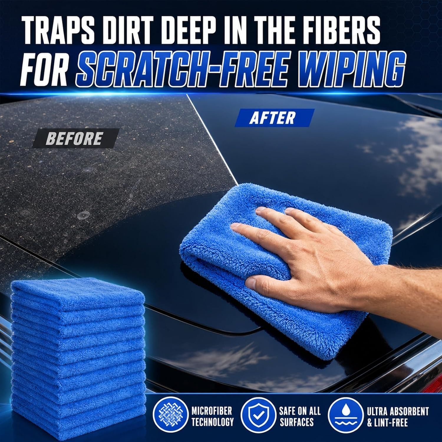 30 Pcs 16×16 Inch Dark Blue Microfiber Towels – Scratch-Free Luxury Cleaning