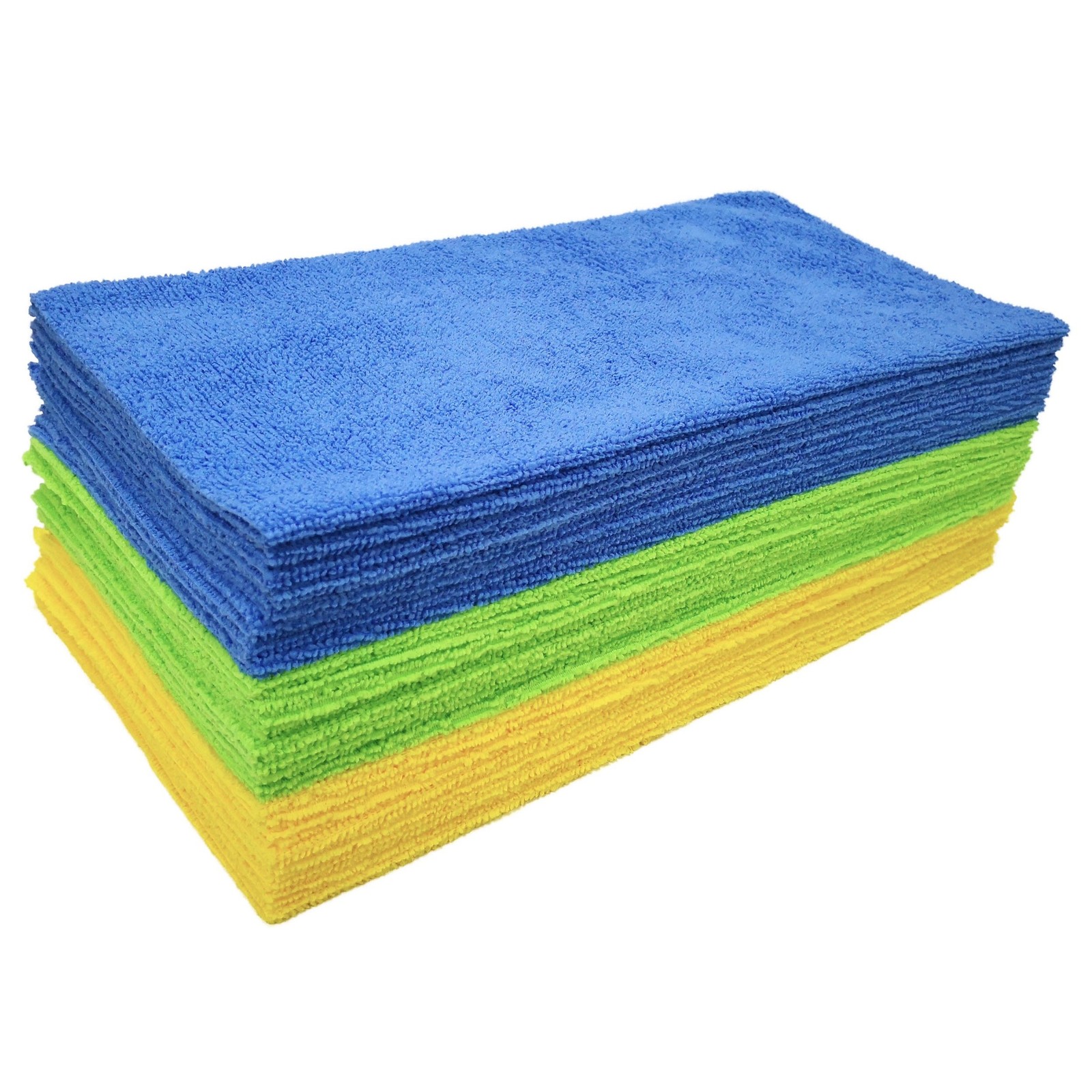 POLYTE Microfiber Cleaning Cloth Ultrasonic Cut 36 Pack, Blue,green,yellow
