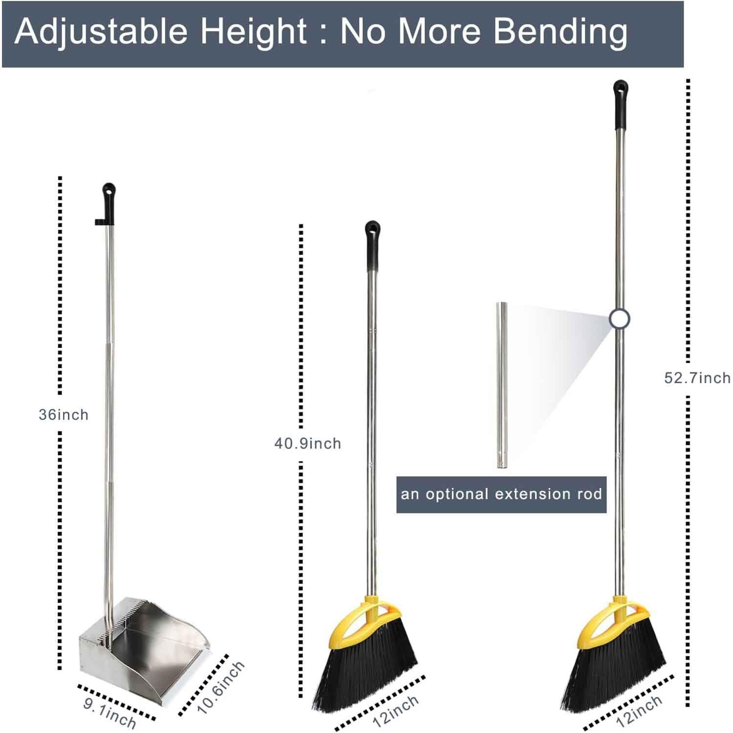 Broom And Stainless Steel Dustpan Set For Home Kitchen Indoor Soft Bristles