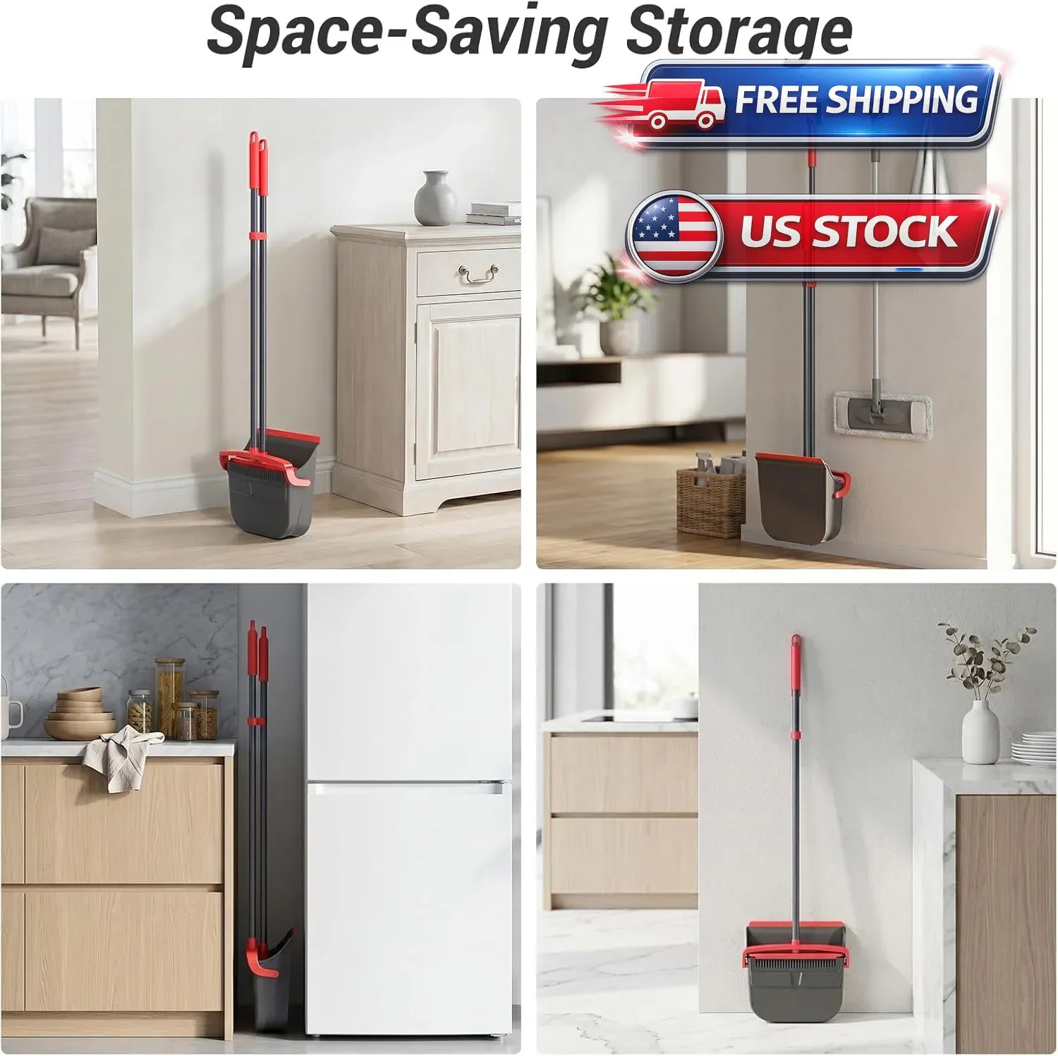 Upgrade Broom and Dustpan Set, Self-Cleaning with Dustpan Teeth, Indoor&Outdo…