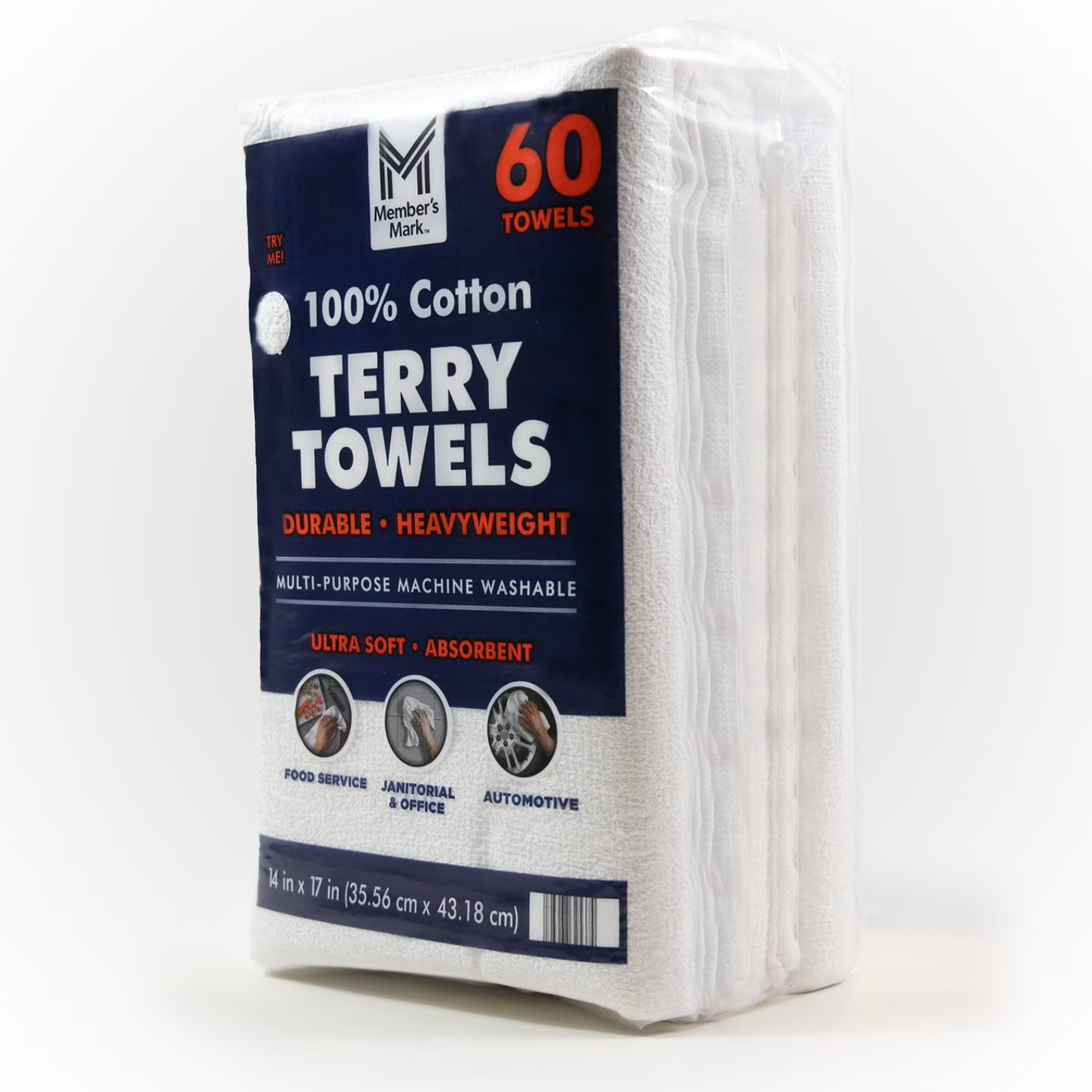 Member’s Mark 100% Cotton Terry Towels 14″x17″, 60 Count Bulk Pack