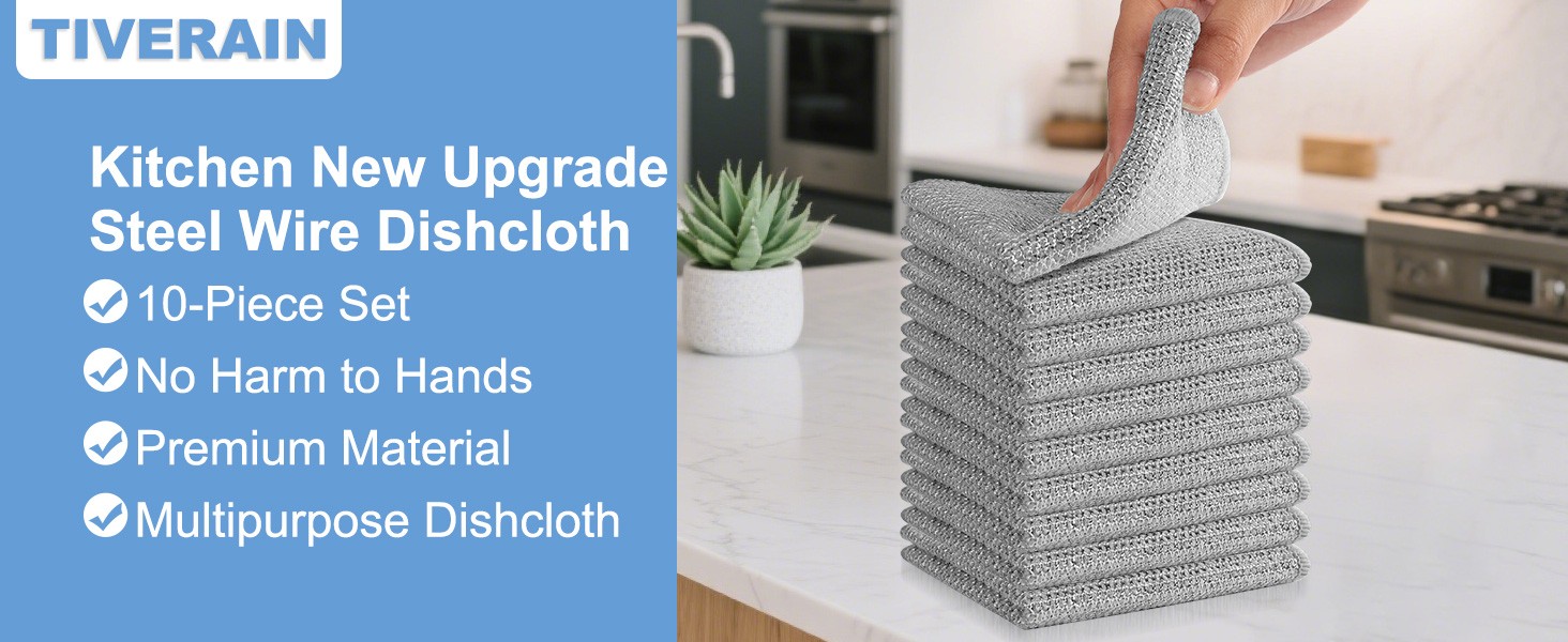 10pcs New Upgrade 2-Layer Microfiber Wire Dishcloth,Grey | Non-Scratch Wire