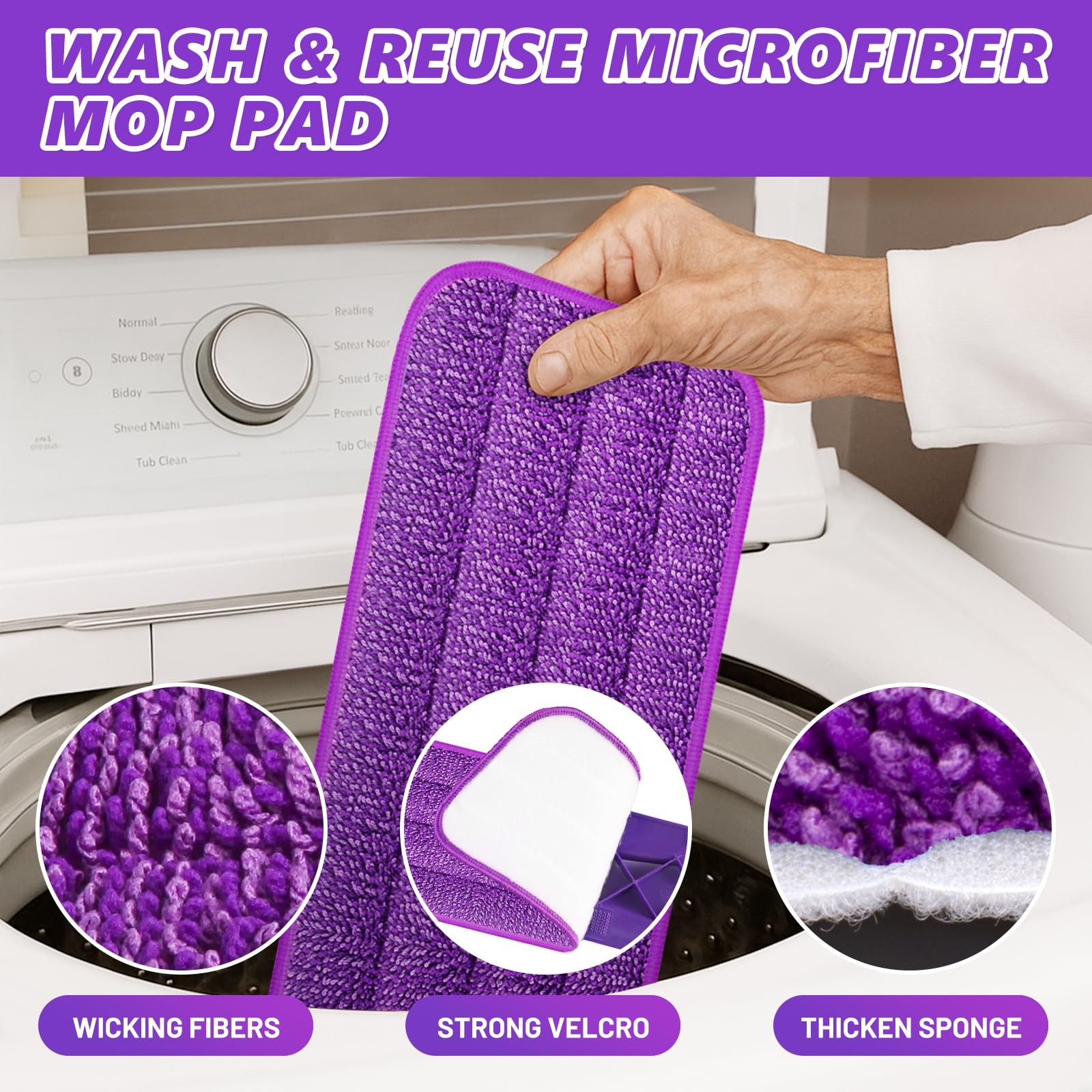 HOMTOYOU Spray Mops for Floor Cleaning Wet Mop for Hardwood Tile Wood 3 Washable