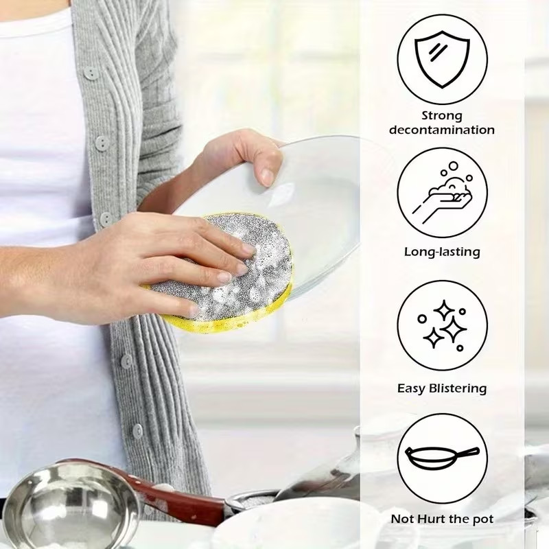 10× Reusable Double-Sided Dishwashing Microfiber Sponge Kitchen Cleaning Pads US