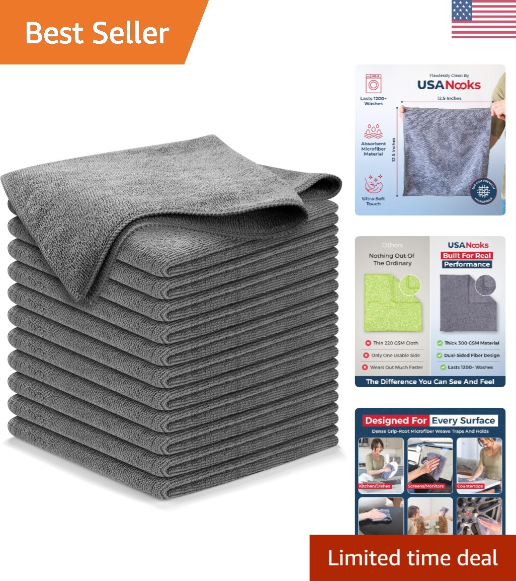 Sustainable 12 Pack Microfiber Towel – 1200 Washes for Unmatched Cleaning Power