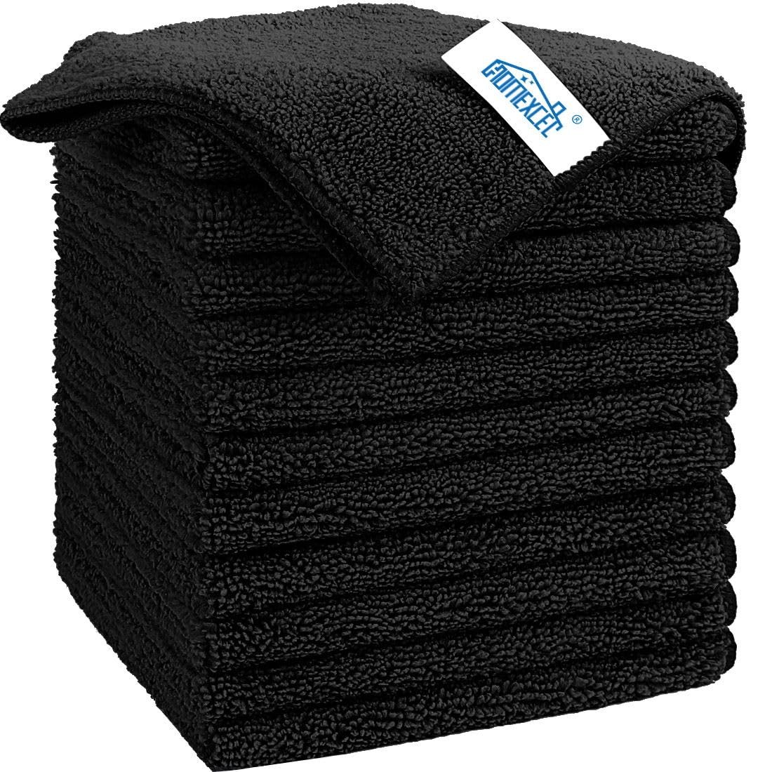 HOMEXCEL Black Microfiber Cleaning Cloth, 12 Pack Premium Microfiber Towels