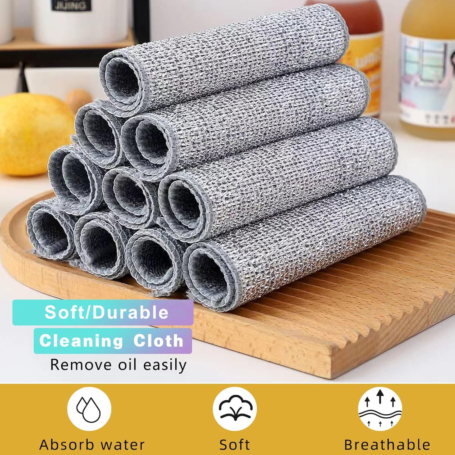 3 Pcs New Upgrade Non Scratch Wire Dishcloth, 2-Layer Super Absorbent Dish Cl…