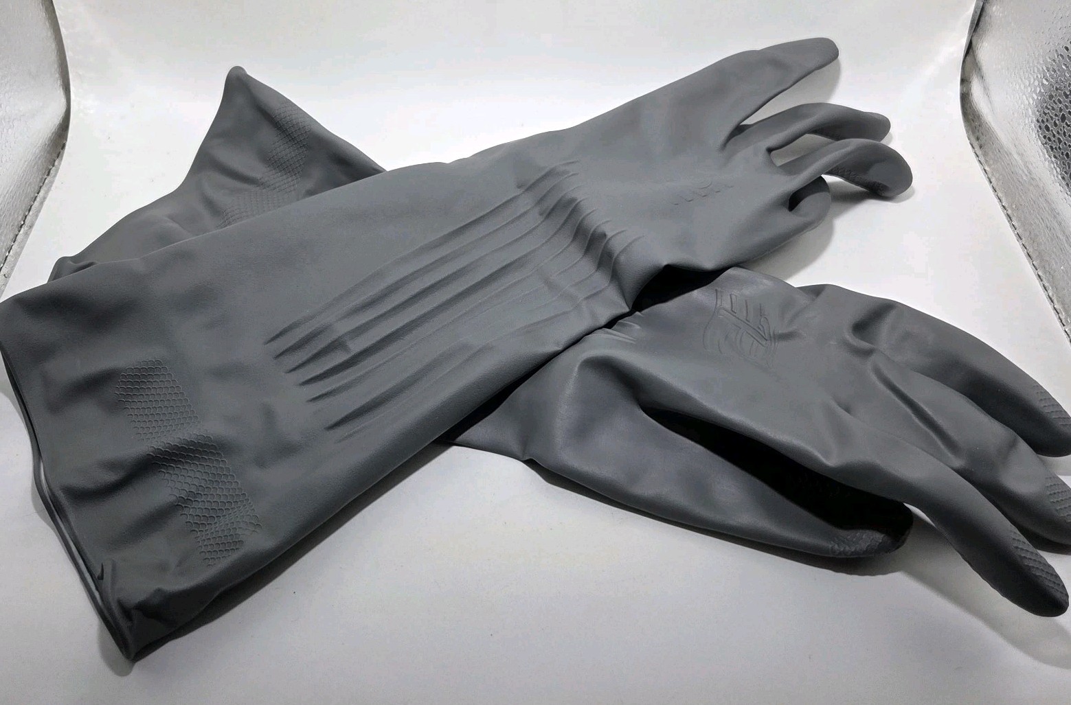 4 NIP Pair Large Gloves Gray O-Cedar Playtex Living Premium Protection Drip Cuff
