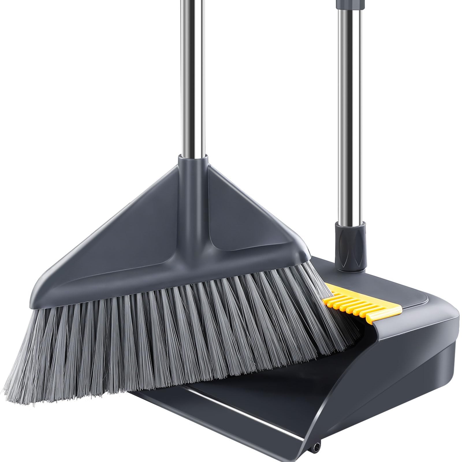 Broom and Dustpan Set for Home with 52 Inch Long Angled Handle – Stand White