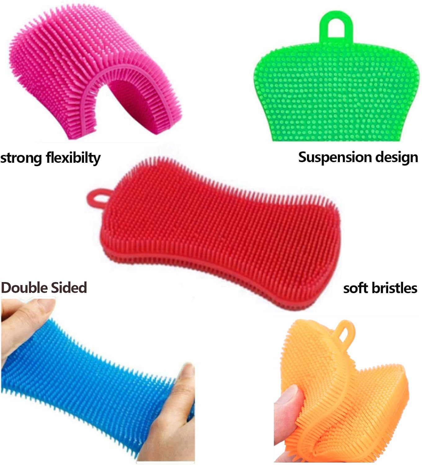 Silicone Sponge Dish Washing Kitchen Scrubber, 6 Pack Reusable Dish Washing