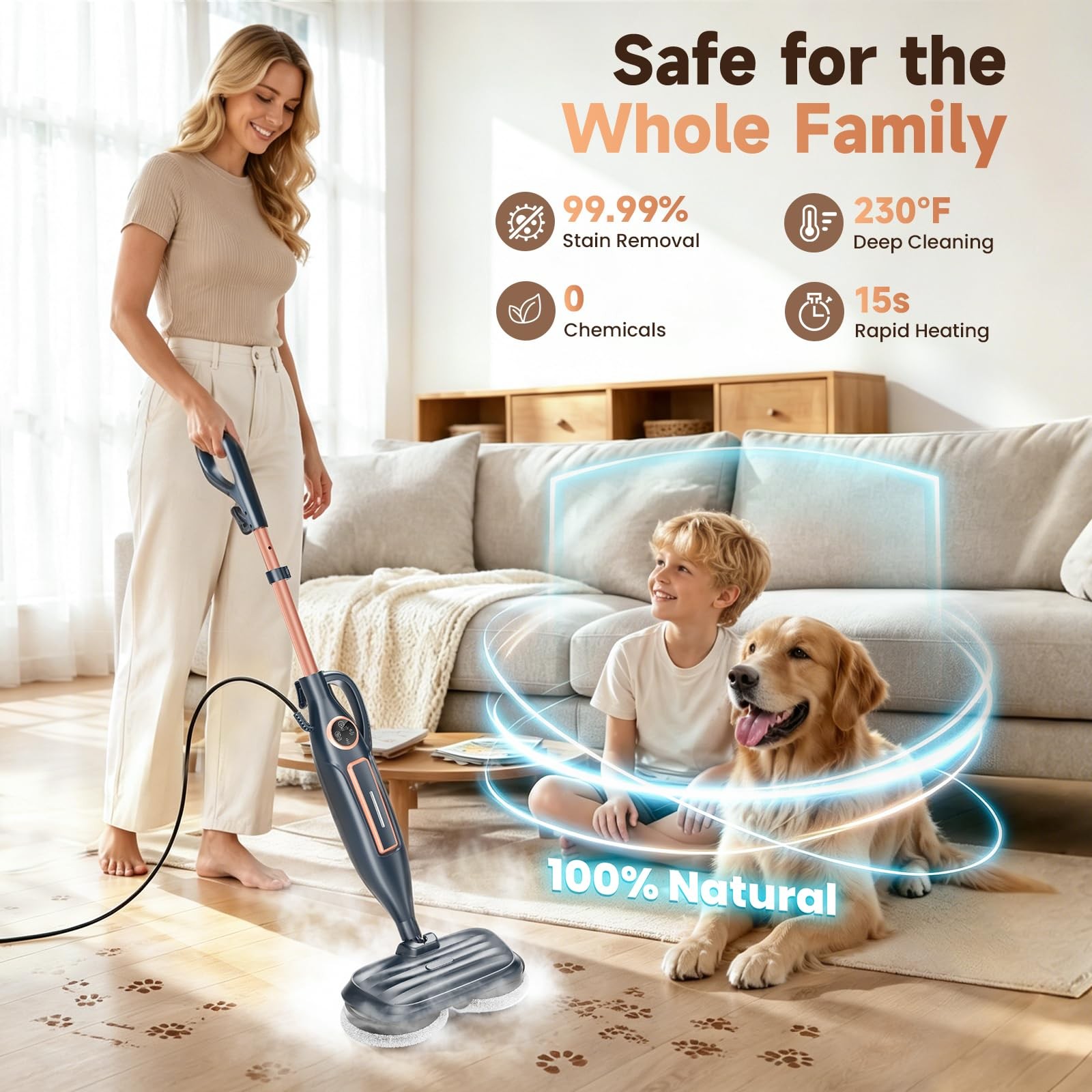 DEVOAC VM6 Scrubbing Steam Mop with Rotating Mop Pads 10 in 1 Steam Mop