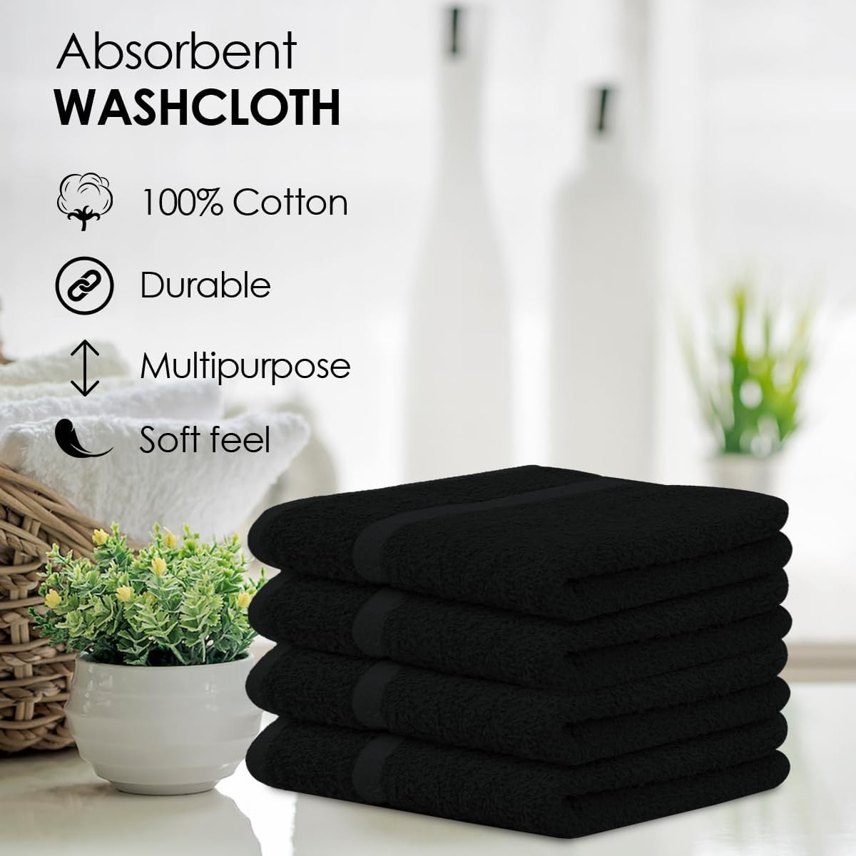 Cotton Washcloths – (Pack of 60) Size 12×12 Inches, 100% Ring Spun Cotton, Soft