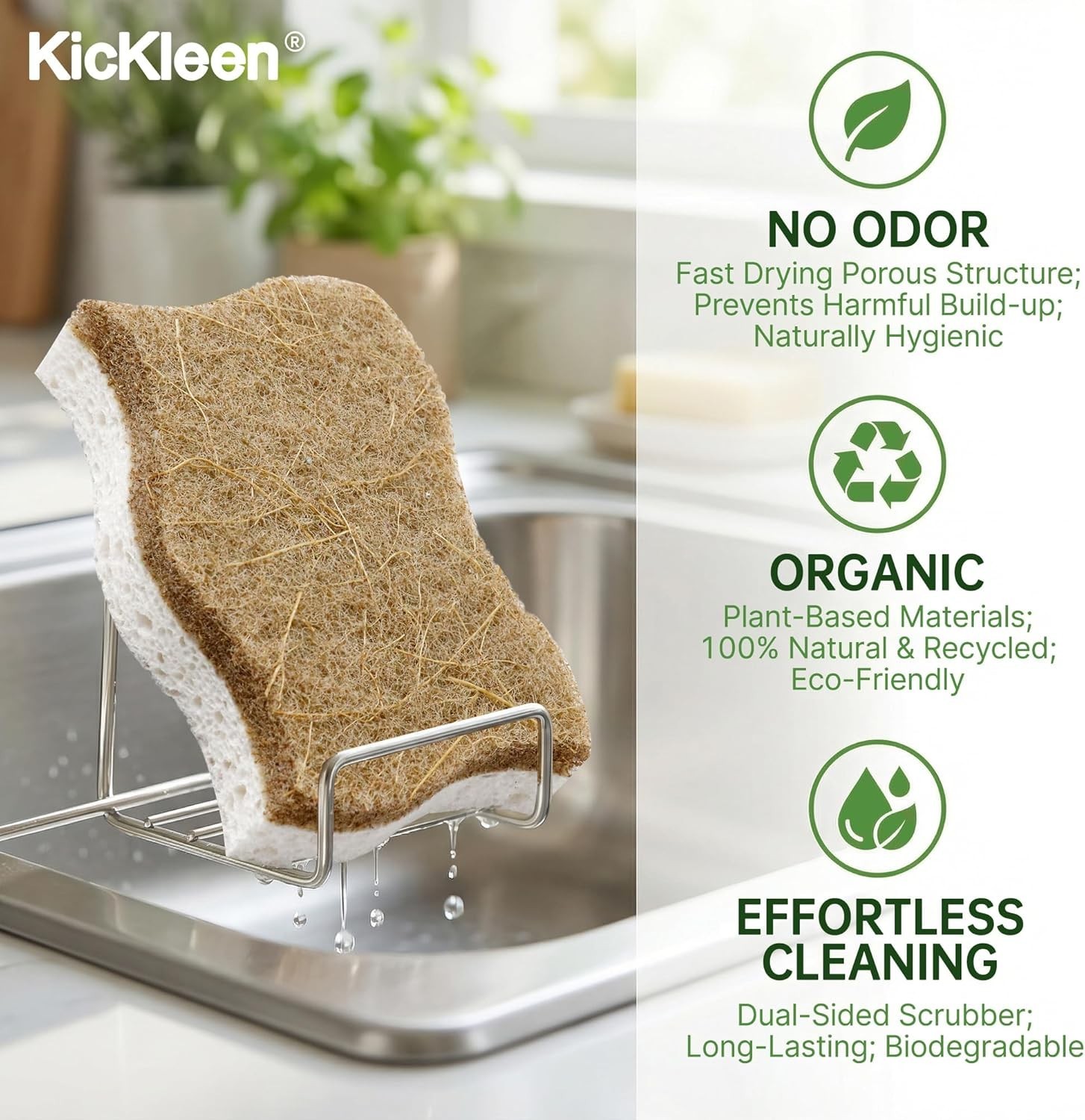 9 Pack Natural Biodegradable Kitchen Sponges Cellulose Walnut Scrubber Pads