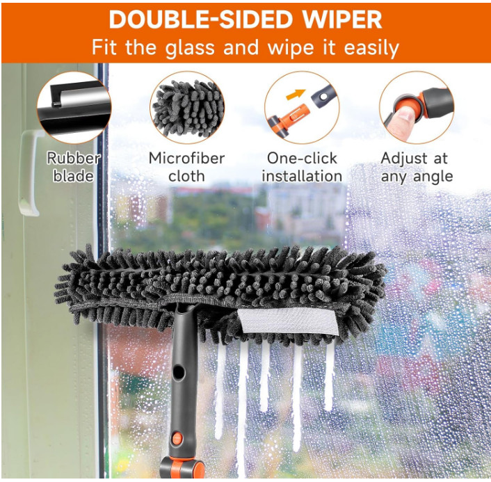 Window Squeegee 2-in-1 with Extendable Pole for High Indoor & Outdoor Glass