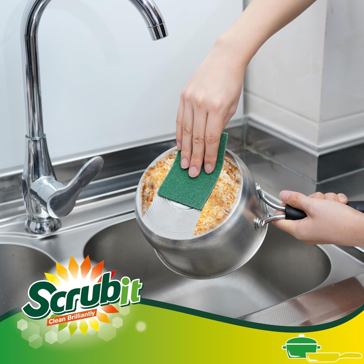 Heavy Duty Scouring Pads, Non-Scratch, Reusable, Green, 50 Count