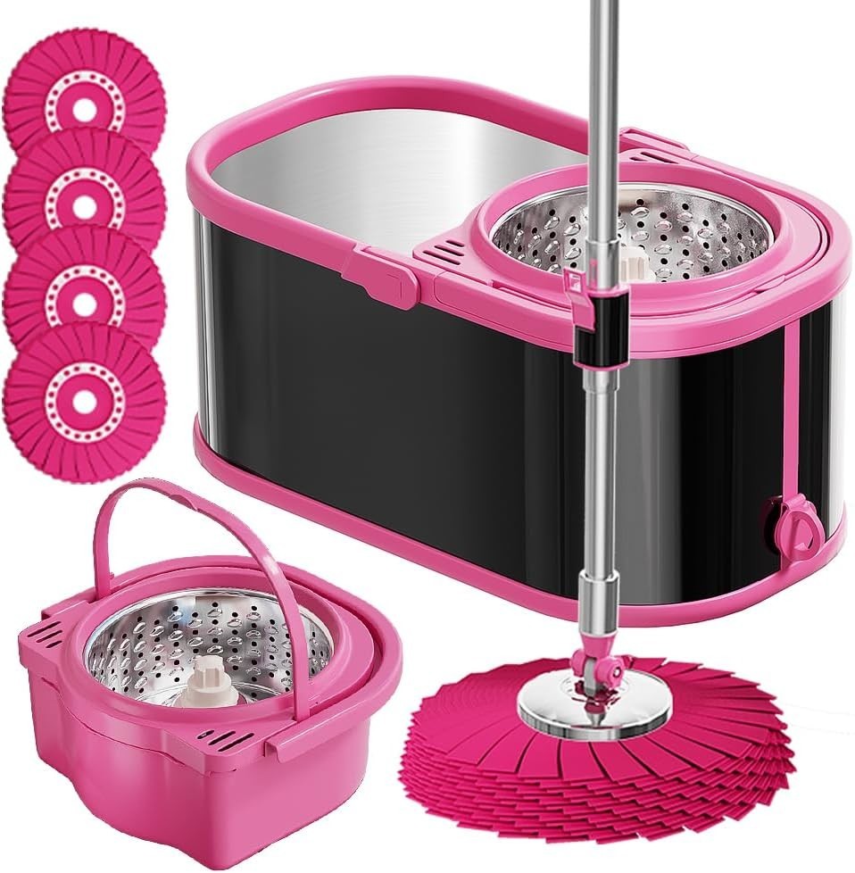 360 Spin Mop Bucket Set Stainless Steel Wringer 2/4/6 Heads Refill