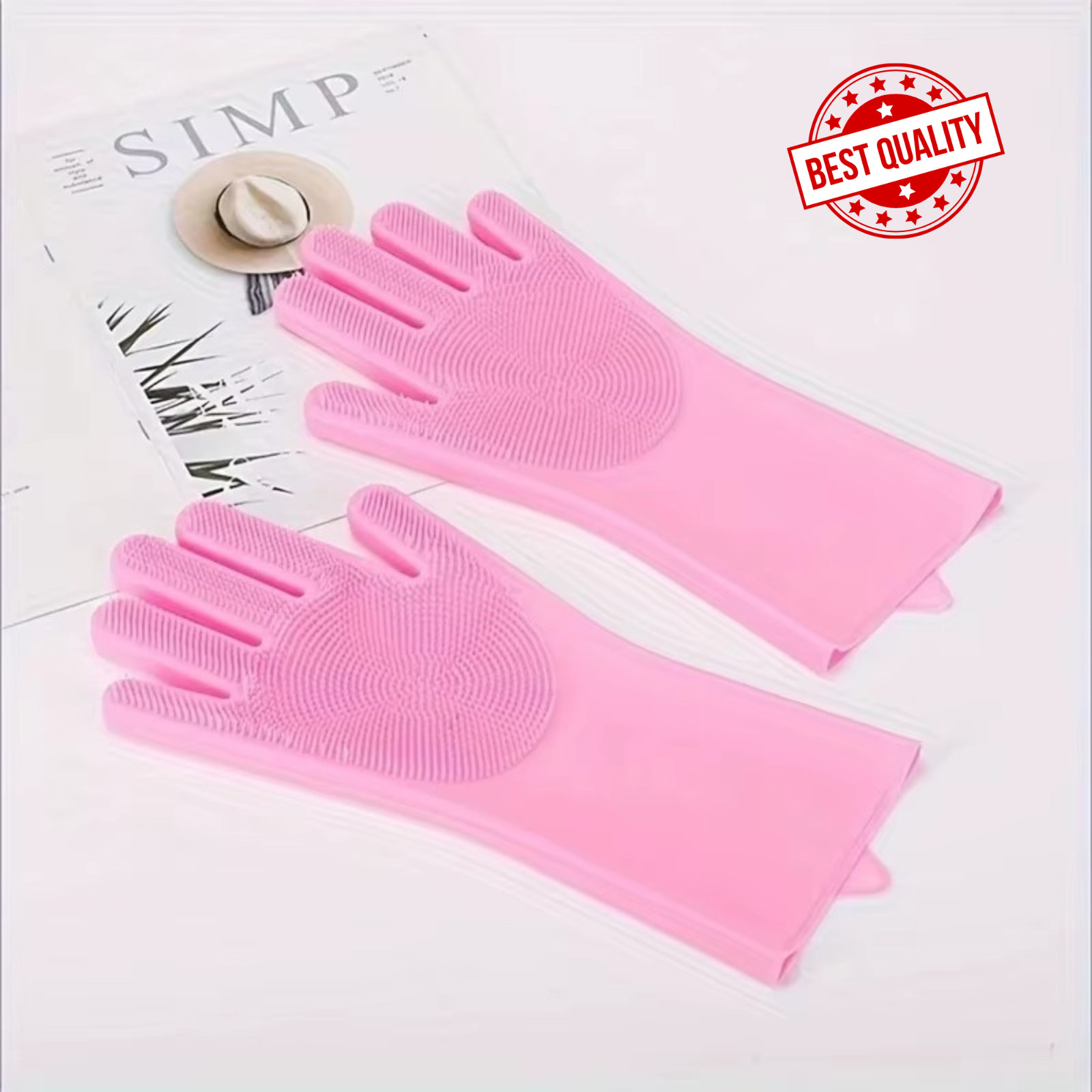Magic Silicone Scrub Gloves Kitchen Dish Washing Cleaning Bath Reusable Pair
