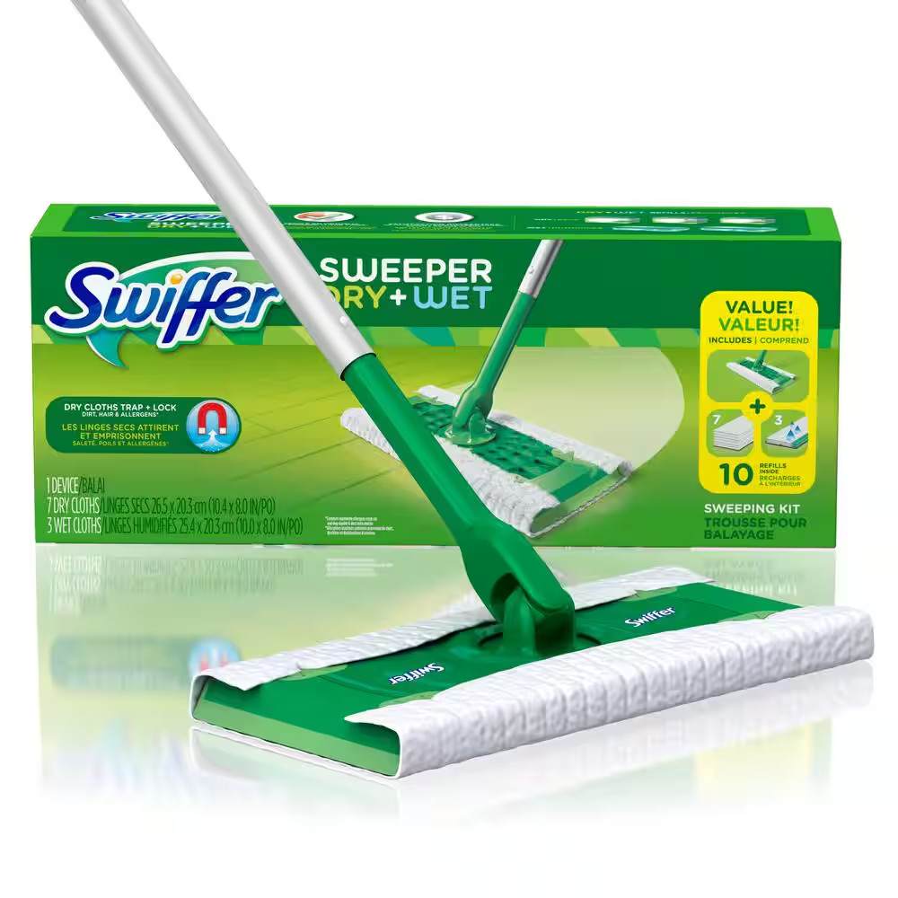 Swiffer Sweeper 2-in-1, Dry and Wet, Floor Cleaner Includes 1 Mop + 10 Refills