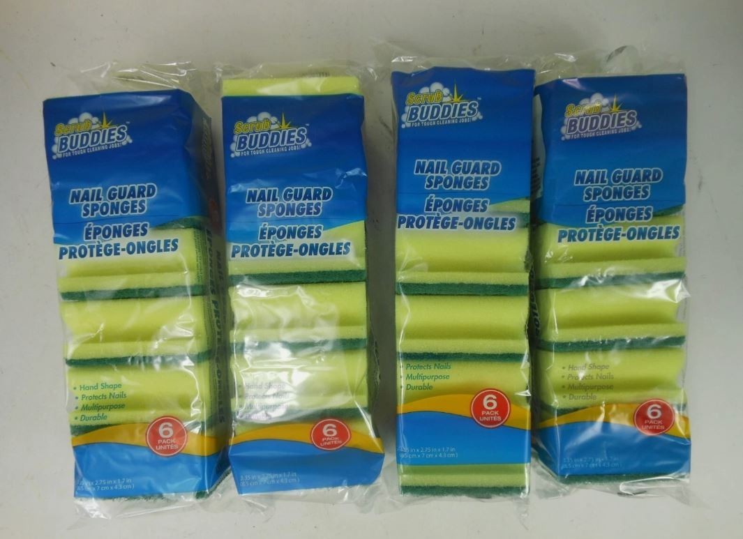 12 Scrub Buddies Nail Guard Sponges TWO 6 Packs Yellow Green Sponge