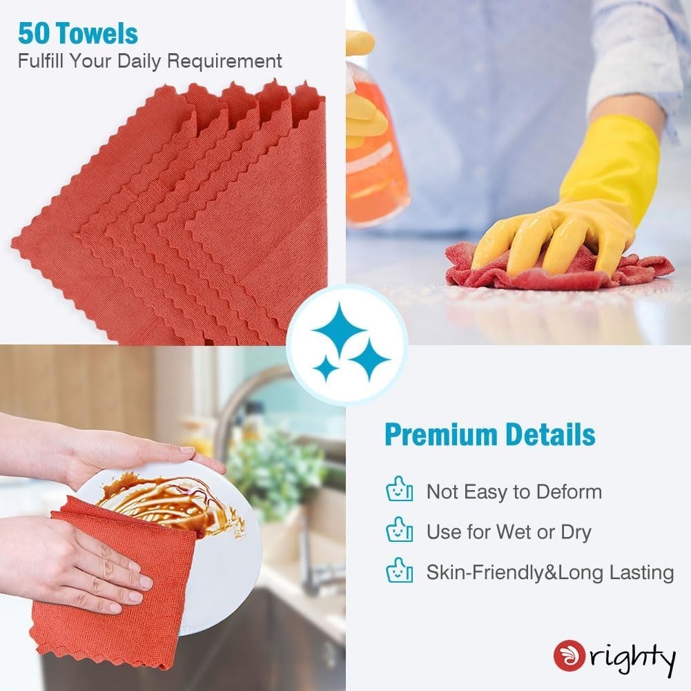 50 Pack Durable Microfiber Towels – Machine Washable, Ideal for Heavy-Duty Use