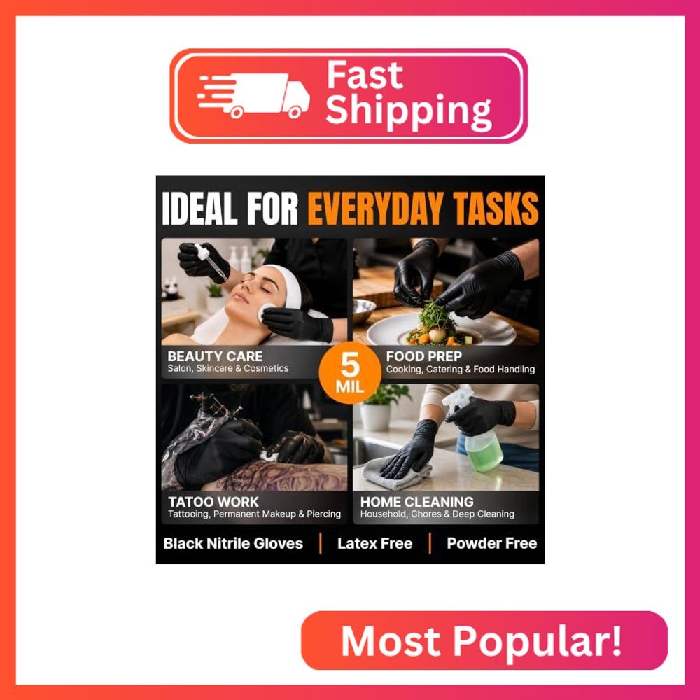 Grevo Disposable 5 & 8 Mil Black Nitrile Gloves S-XL – Heavy Duty Latex & Powder