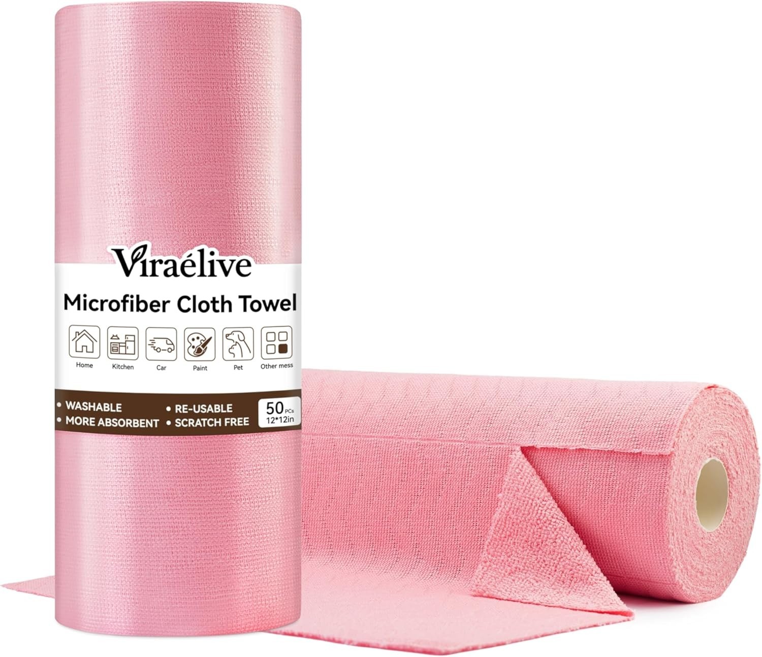 Microfiber Cleaning Cloth Roll, 50 Tear-Away Sheets, Reusable & Washable, Lin…