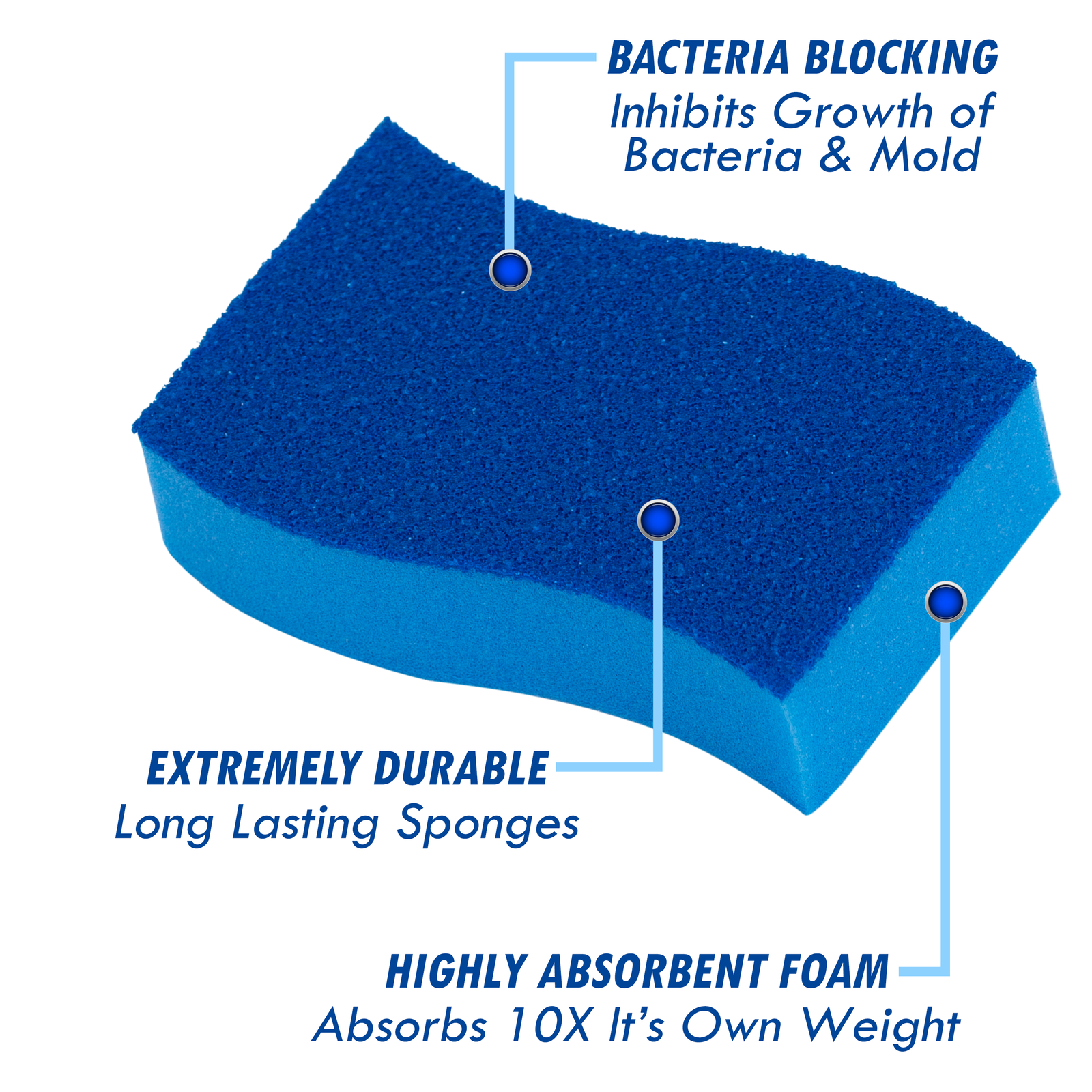 Elitra Antimicrobial Non-Scratch Scrubber Cleaning Sponge, Blue – 24 Pack –