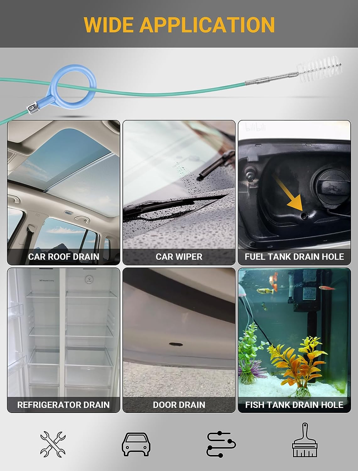 Upgraded Auto Sunroof Drain Cleaning Tool, 78 Inch Flexible Drain Brush Long