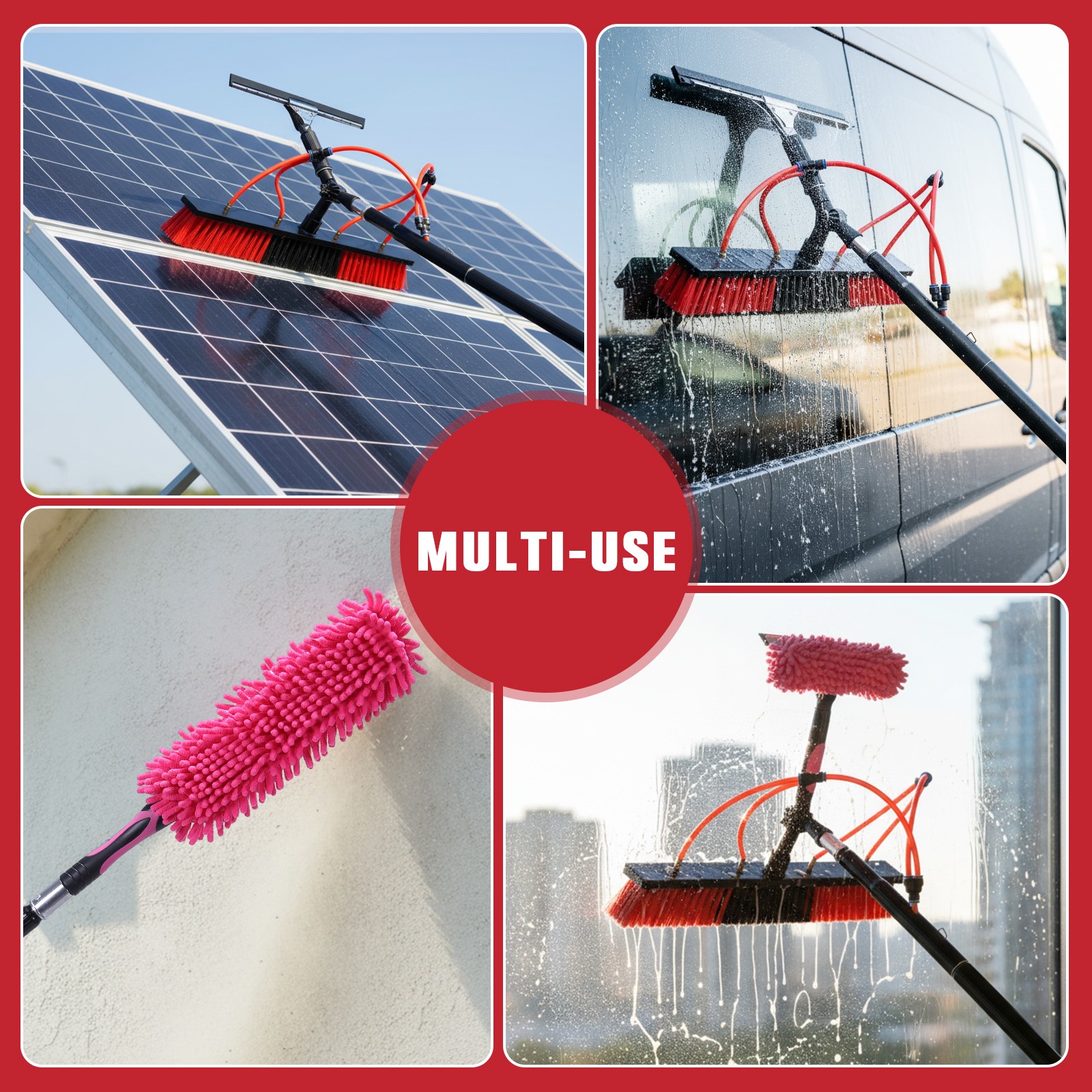 Solar Panel Cleaning Kit with 7M Water Fed Pole, Brush, and Squeegee US
