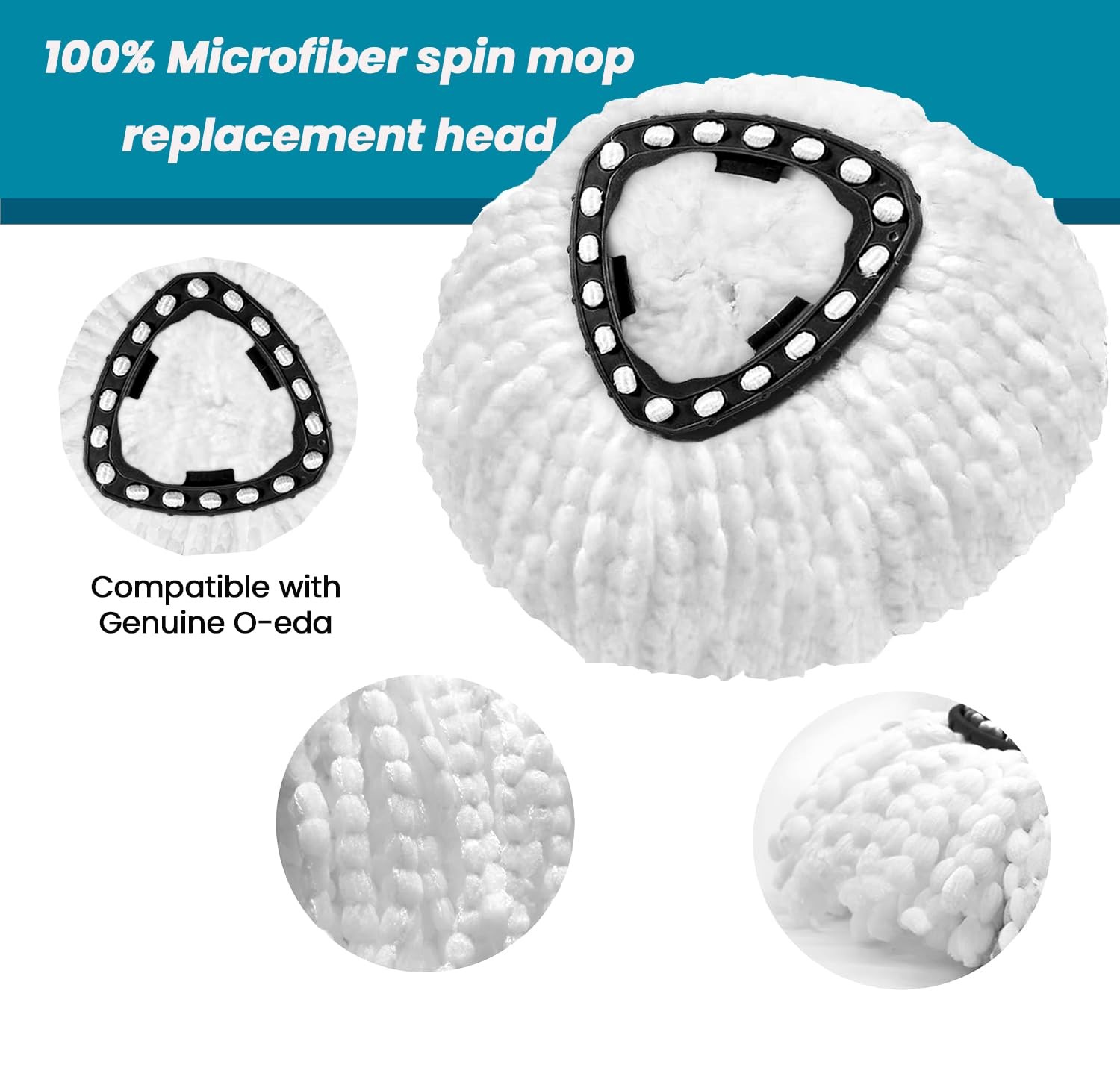 4 Pack Mop Head Replacement O Cedar Spin Mop Microfiber Deep Cleaning White