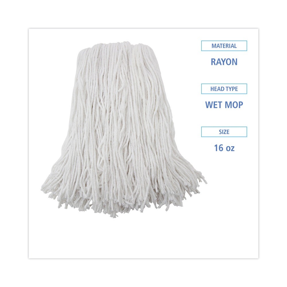 Boardwalk 216RCT 16 oz. Rayon Premium Cut-End Wet Mop Heads – White (12/Ct) New
