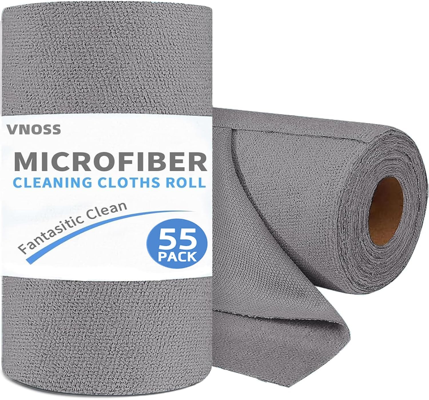 Vnoss 55 Pack Microfiber Cleaning Cloth Roll, Tear Away 9”X11”-55PK, Grey