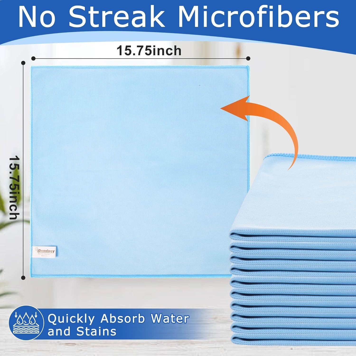 10 Pack XL Streak Free Microfiber Glass Cleaning Cloth, 16 Inch X 16 Inch, L…