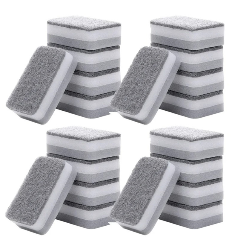 10/20/30pcs Double-Sided Sponge Wipe Gray Kitchen Cleaning Scouring Pad – NEW