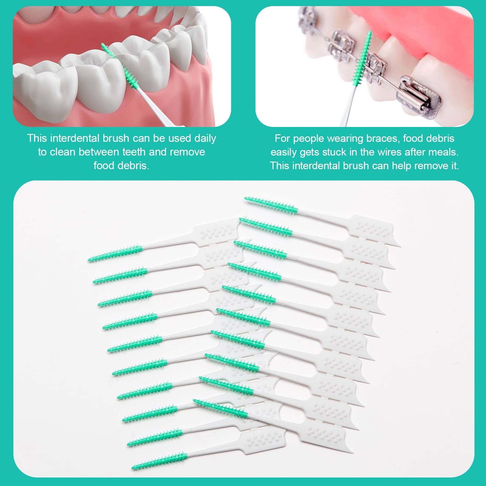 ACSKD 300 Pieces Interdental Brushes,Braces 1 Count (Pack of 300), Green