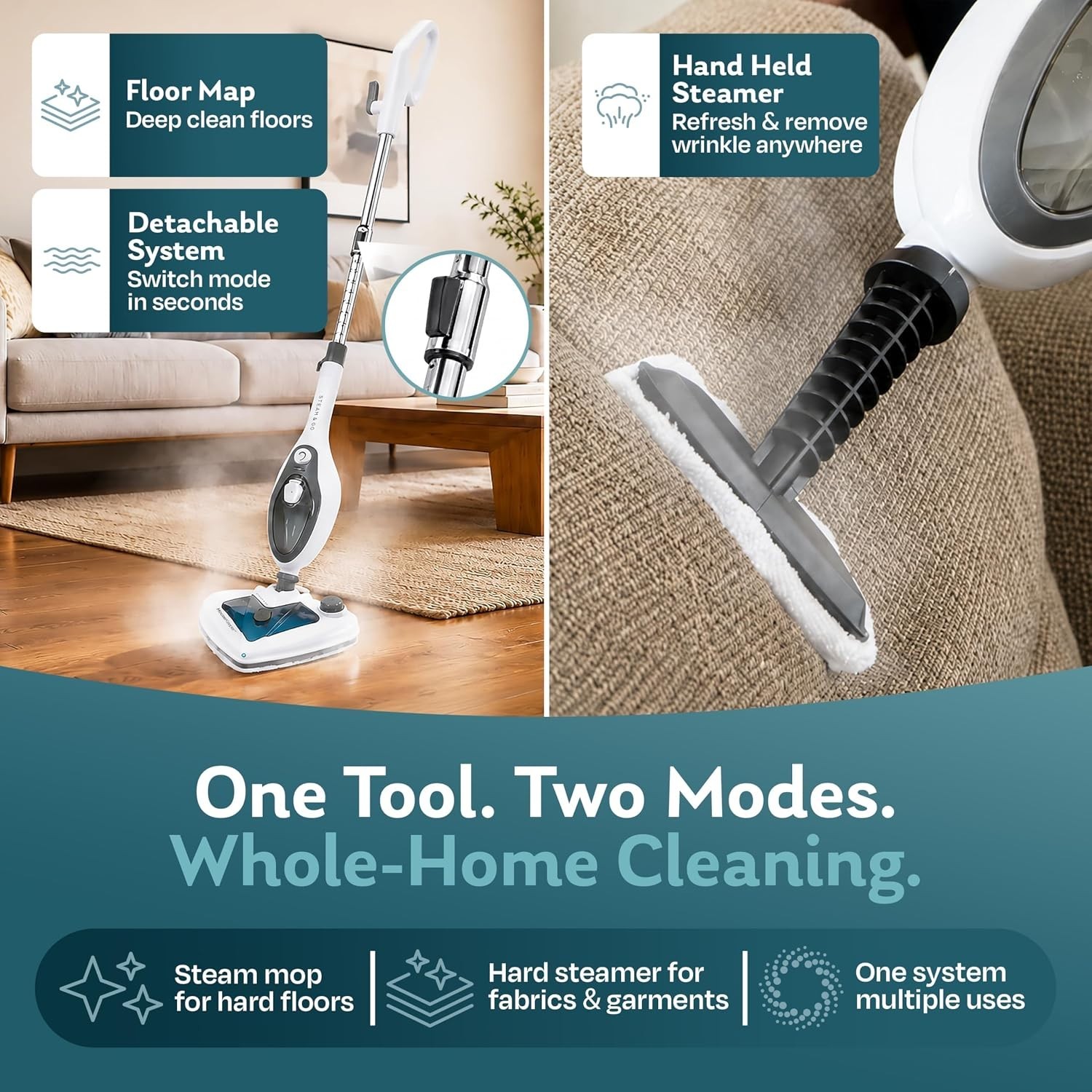Versatile 10-in-1 Steam Mop with Detachable Handheld Cleaner – Pure Hygiene