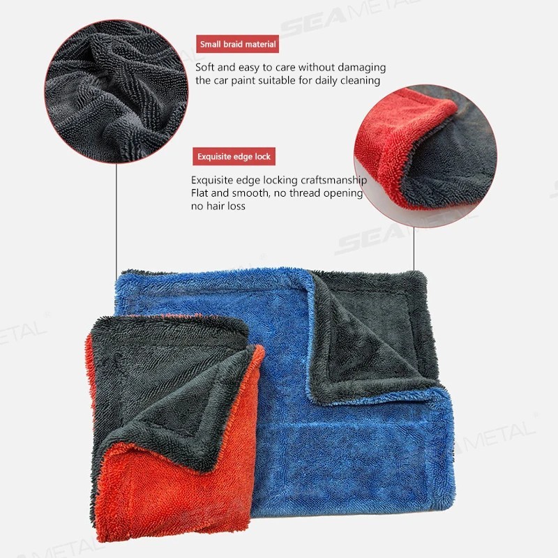 Microfiber Car Drying Towel 15x24in Gray Red Twisted Terry Ultra Absorben