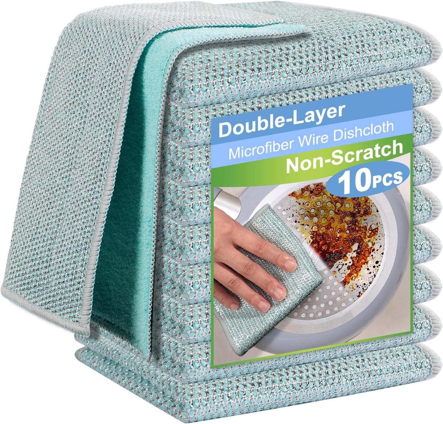 New Upgrade 2-Layer Microfiber Wire Dishcloth, Non-Scratch Wire