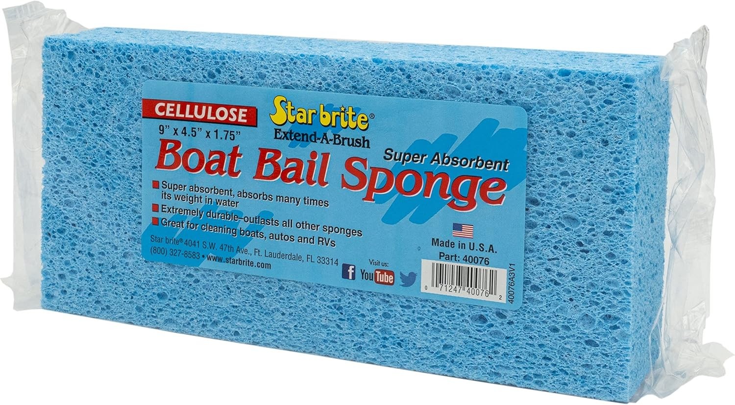 Cellulose Sponge Big Boat 9×4.5×1.75 Inch For Boat Cleaning & Water Absorption
