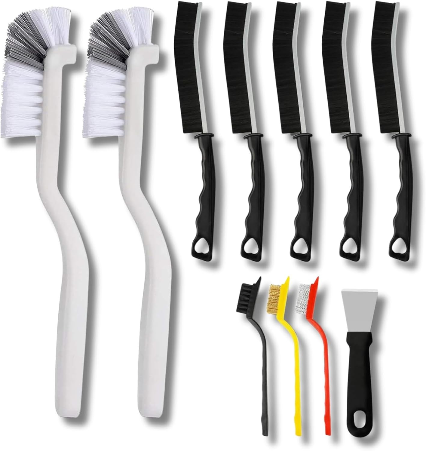 Crevice Cleaning Brush Set 11-Piece Multi-Purpose Hard & Soft Bristle Brushes fo