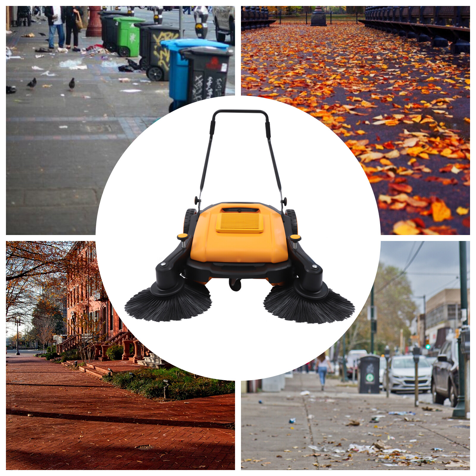 51 Hand Push Sweeper 2 Brushes Industrial Walk Behind Street Pavement Cleaner!!