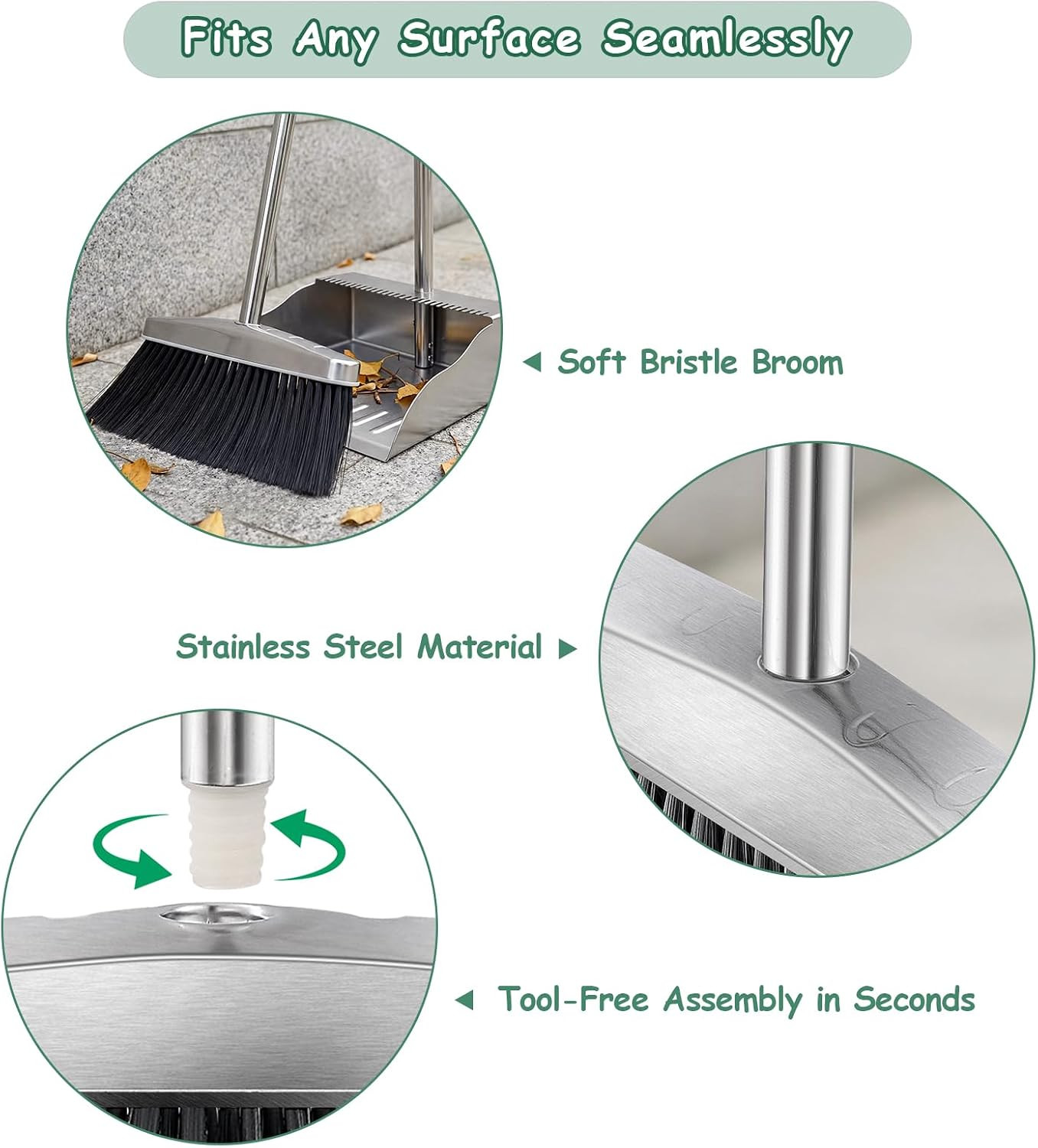 Metal Broom with Dustpan Combo Set-Long Handle Broom with Dustpan,Heavy Duty