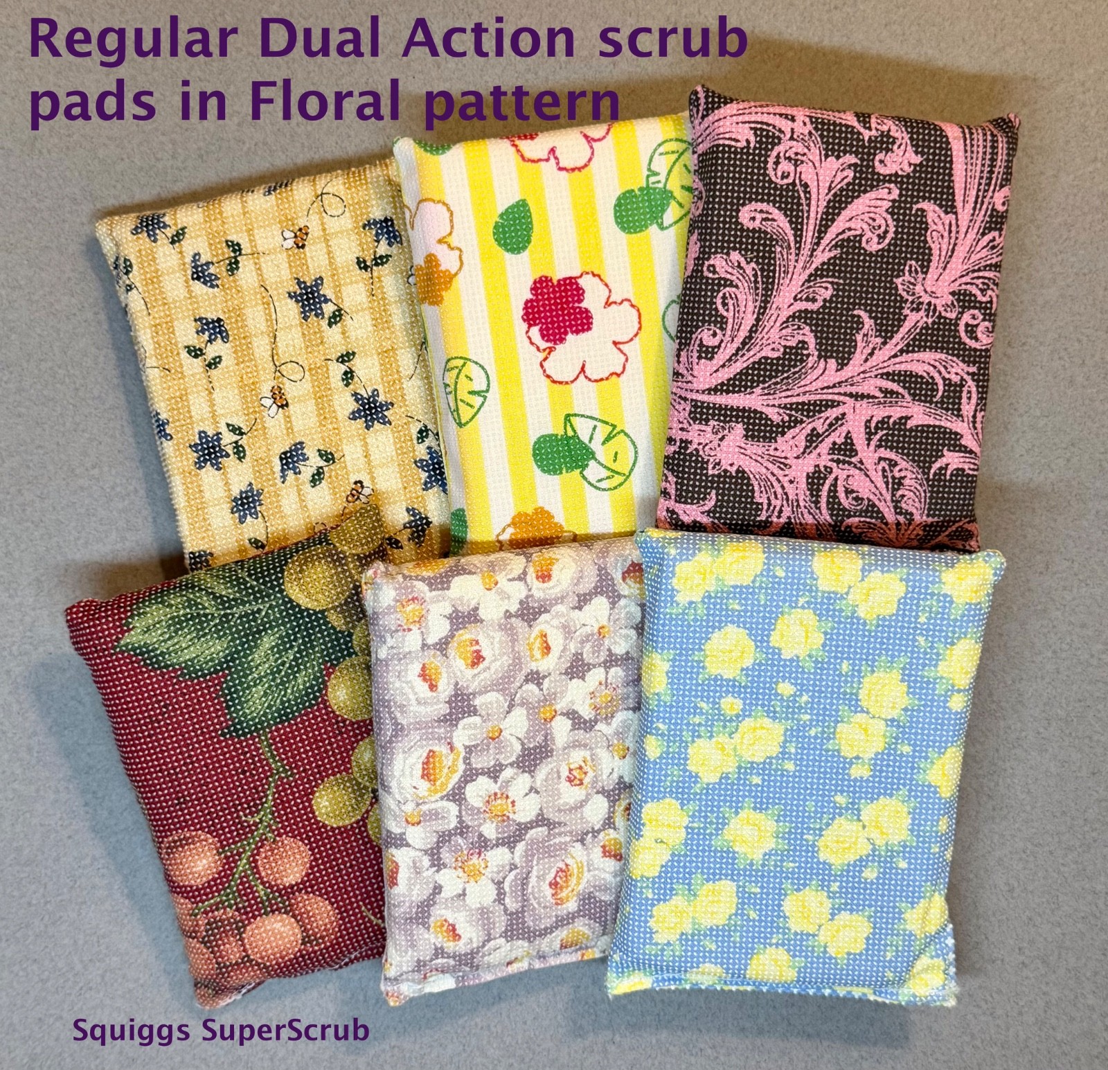 24 Bulk Pack SuperScrub Regular Dual Action Pads Non Scratch Floral Lot