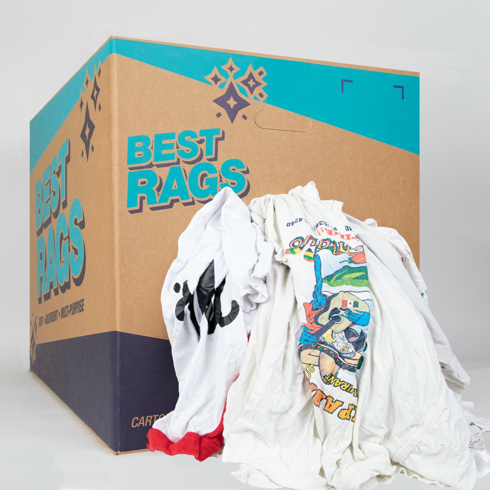 Recycled T-Shirt Rags for Cleaning, Package Size Options, Multi-Purpose, White