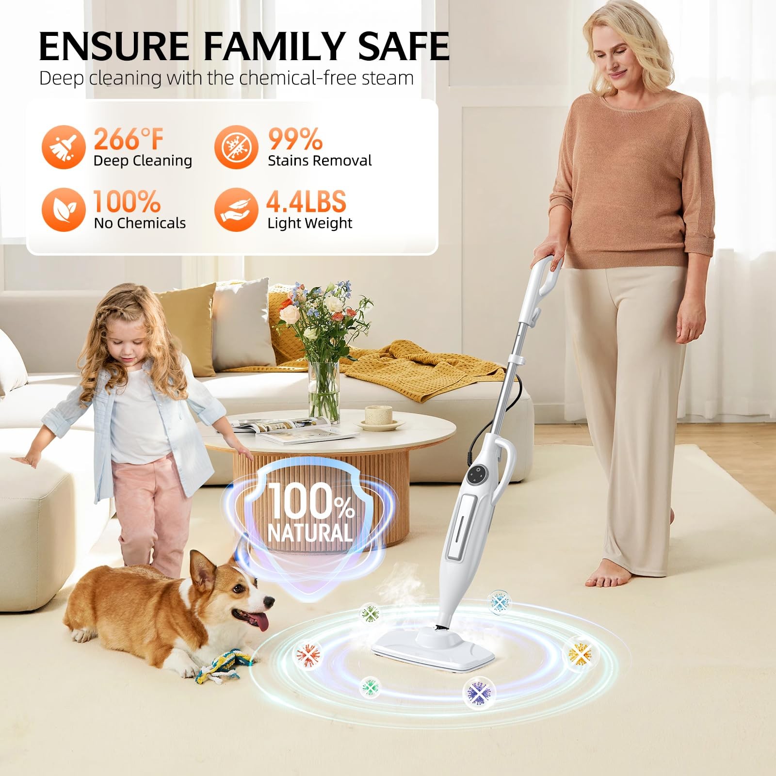 10-in-1 Steam Mop, Powerful Handheld Steam Cleaner for Home with 23FT Cord, R…