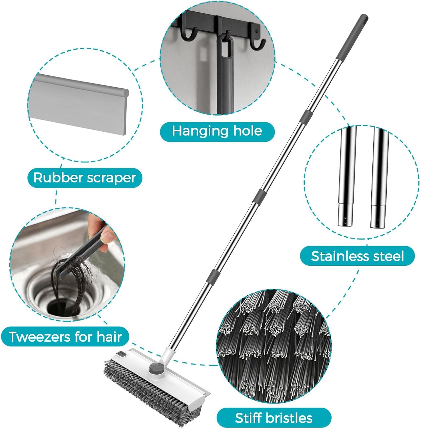 Floor Scrub Brush 3 in 1 Floor Scrub Brush W/ 54-in Adjustable Long Handle