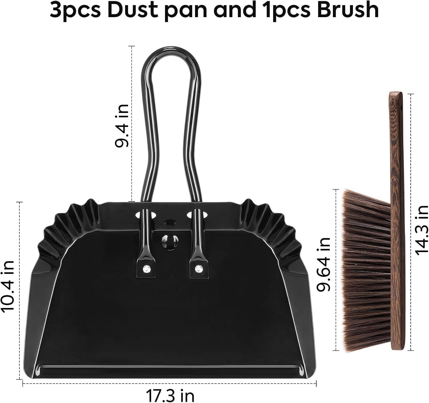 17In Extra Large Dust Pan and Brush Set,Commercial Heavy-Duty Dust Pans and Wood