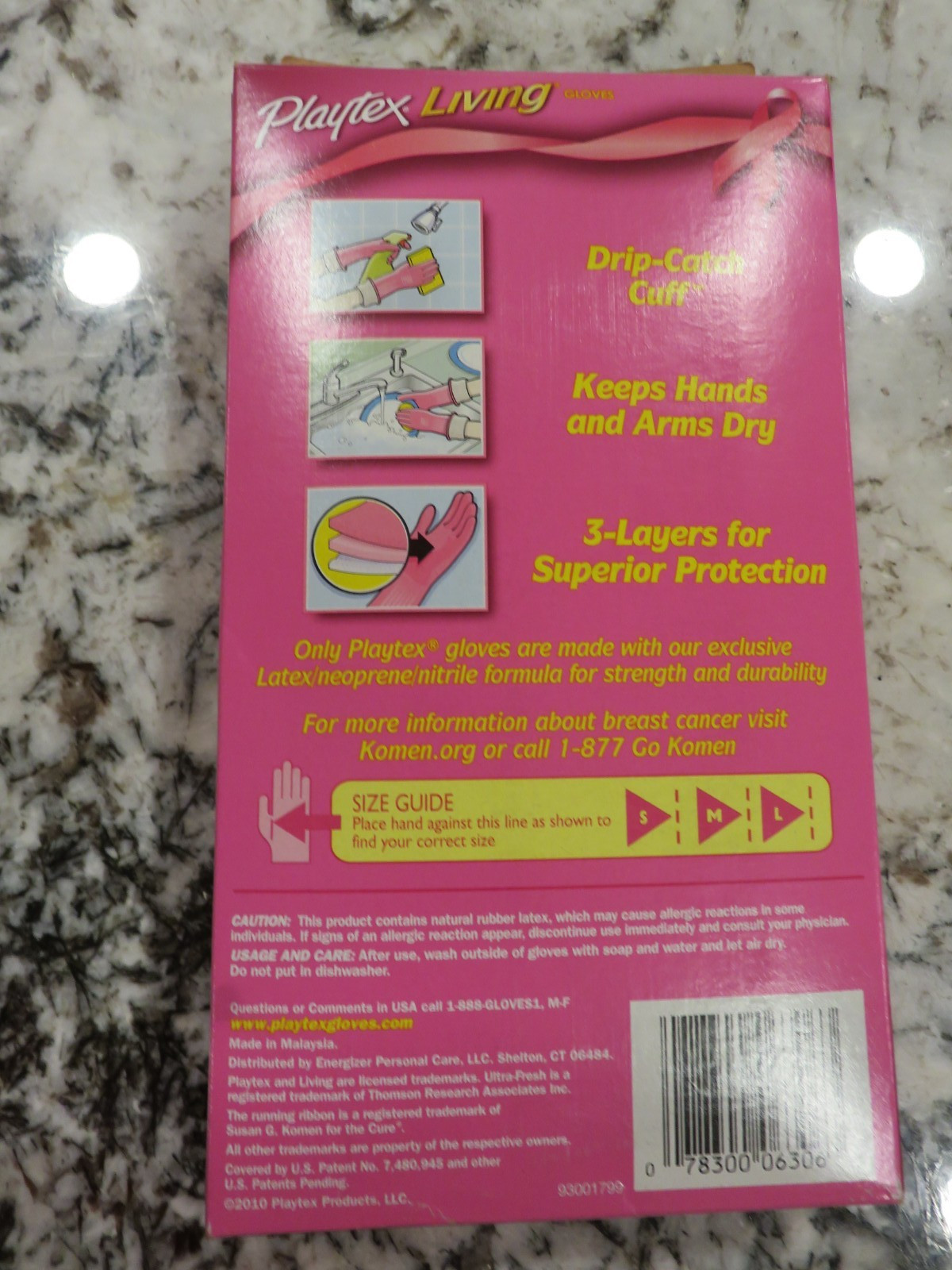 Playtex Living Gloves Drip-Catch Cuff Small Pink Limited Edition Susan Komen NOS