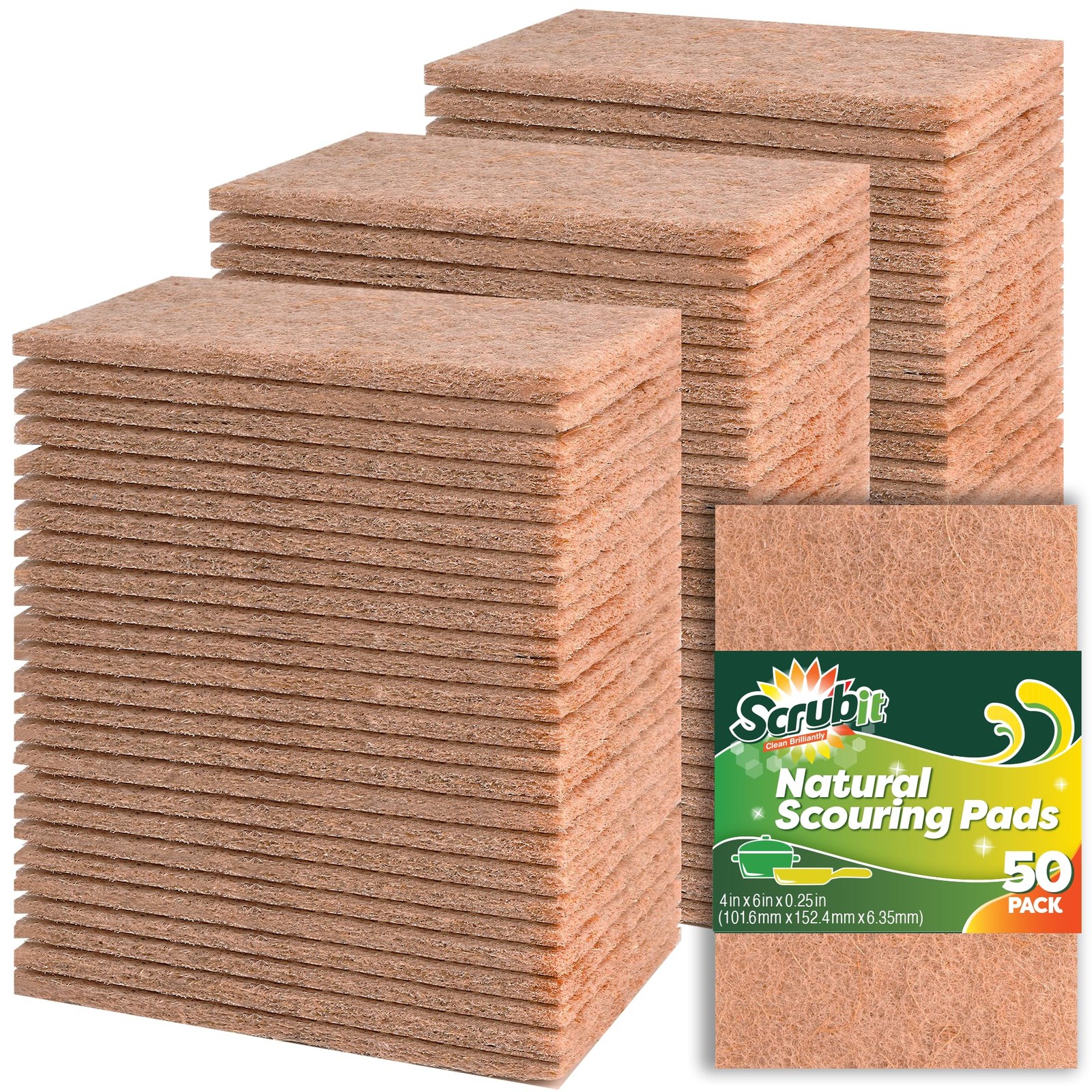 Biodegradable Natural Scouring Pad Eco Friendly Scrub Pads for Kitchen Cleani…